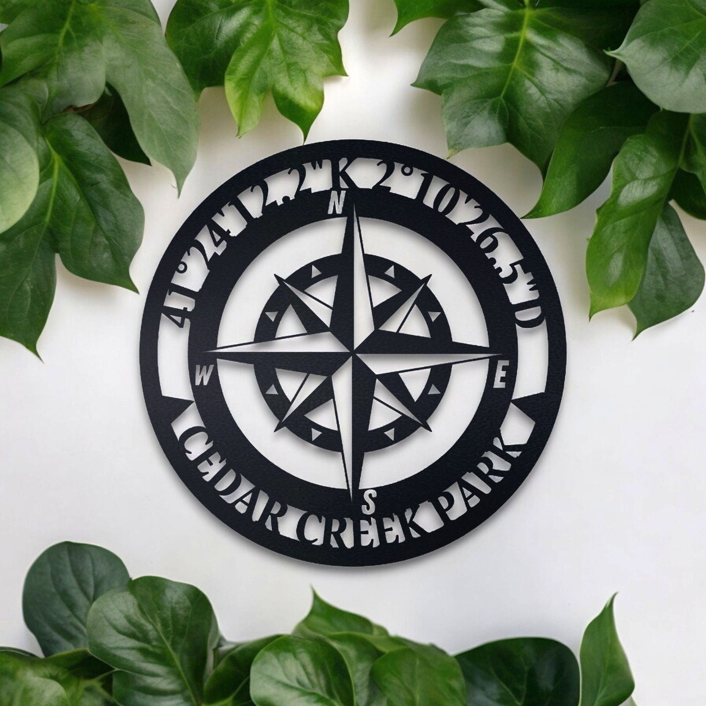Personalized Compass Metal Wall Art, Metal Wall Art with GPS Coordinates, Custom Compass Metal Sign, Outdoor Metal Art, Compass Wall Decor