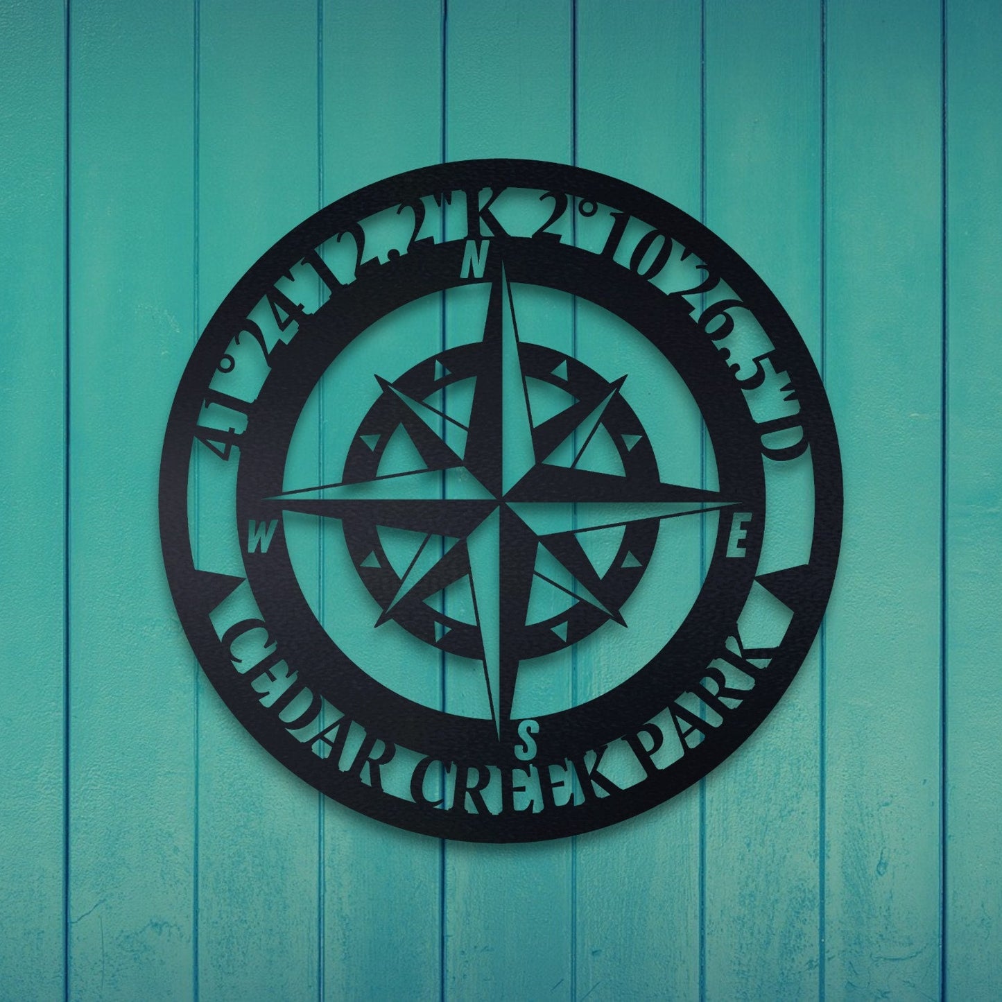 Personalized Compass Metal Wall Art, Metal Wall Art with GPS Coordinates, Custom Compass Metal Sign, Outdoor Metal Art, Compass Wall Decor