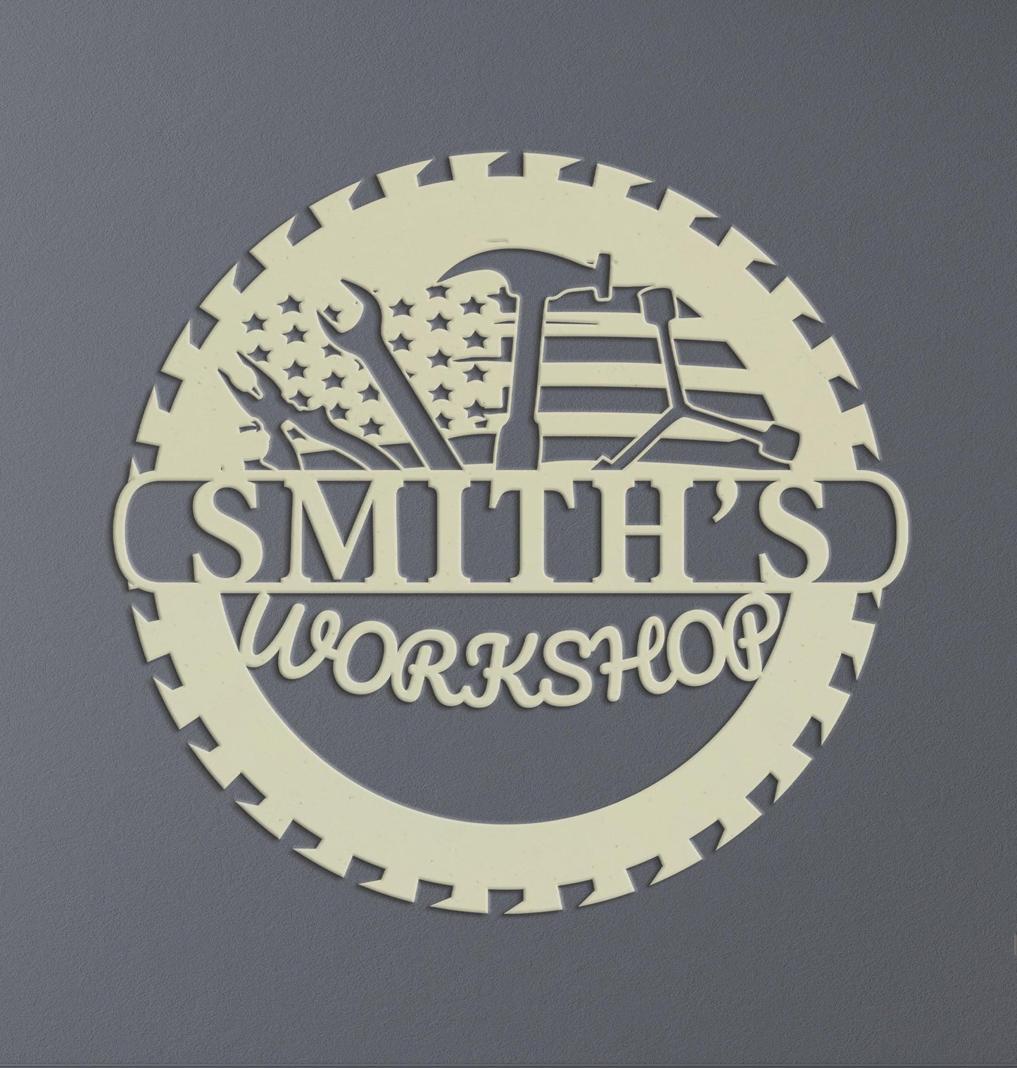 Custom Metal Workshop Sign with US Flag, American Flag Garage Sign, Personalized Gift for Dad Grandpa, Veteran Gifts