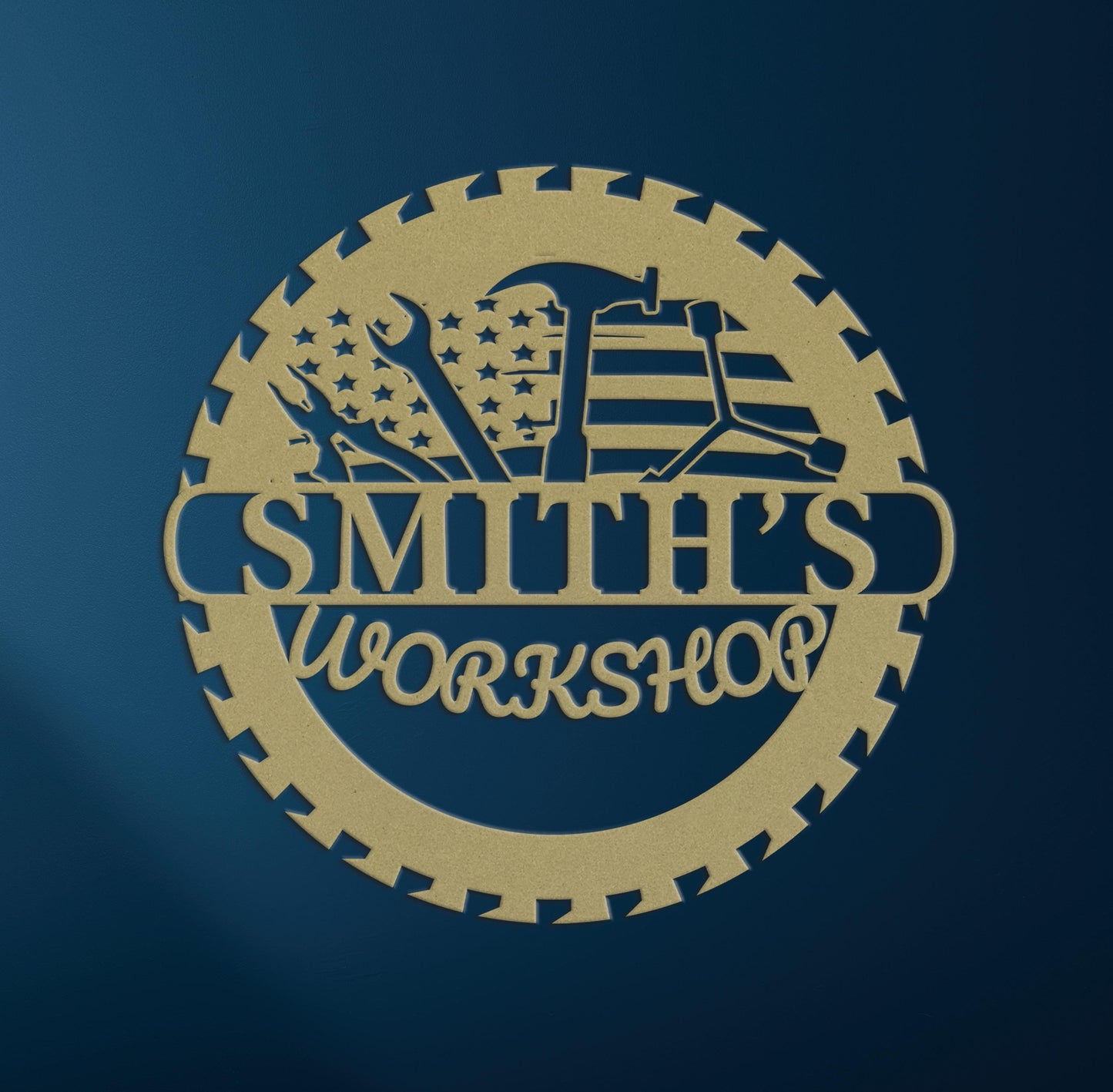 Custom Metal Workshop Sign with US Flag, American Flag Garage Sign, Personalized Gift for Dad Grandpa, Veteran Gifts