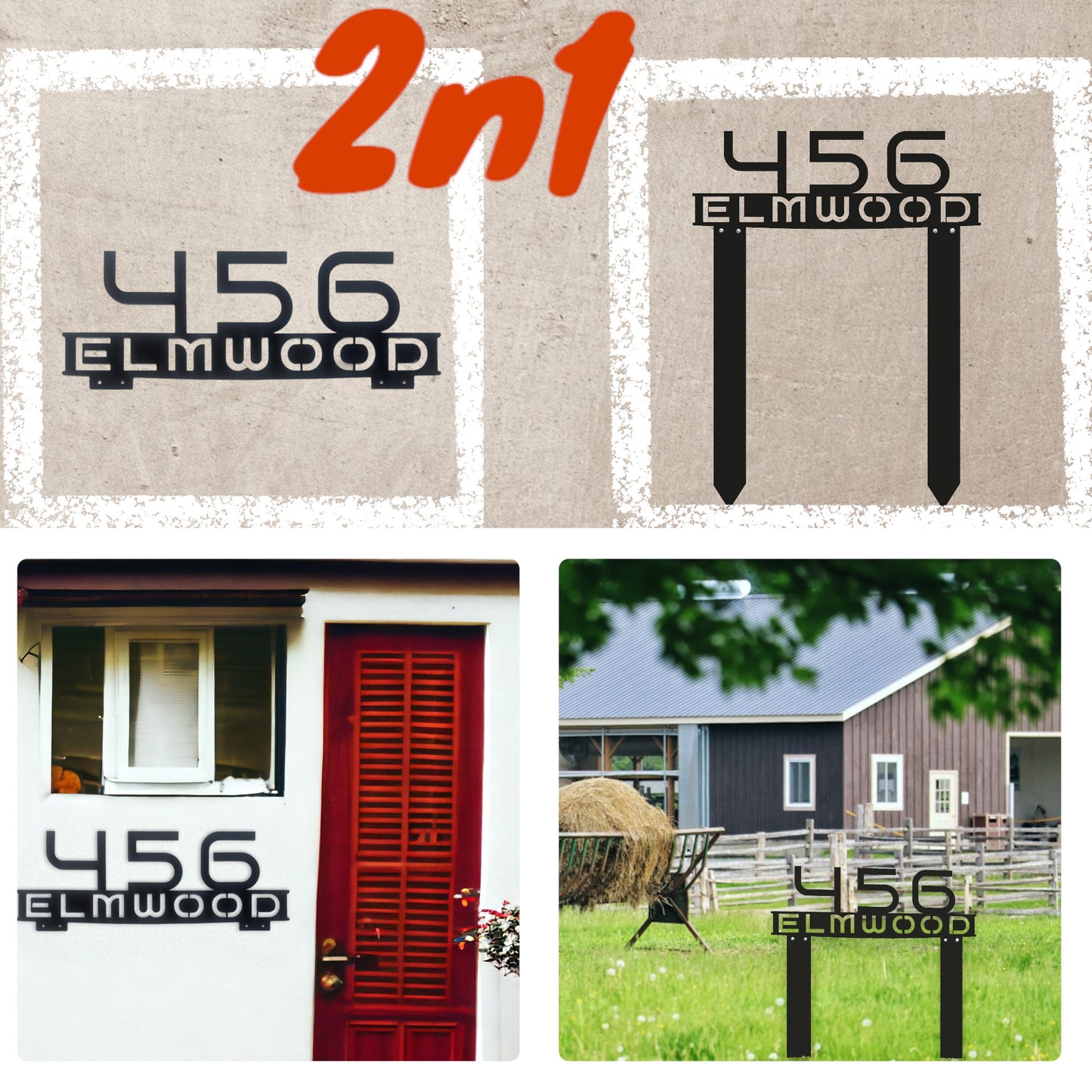Custom Metal Address Sign with Stakes - Personalized Street Name Plaque, Outdoor Modern Address Sign with Street Name - House Number Plaque