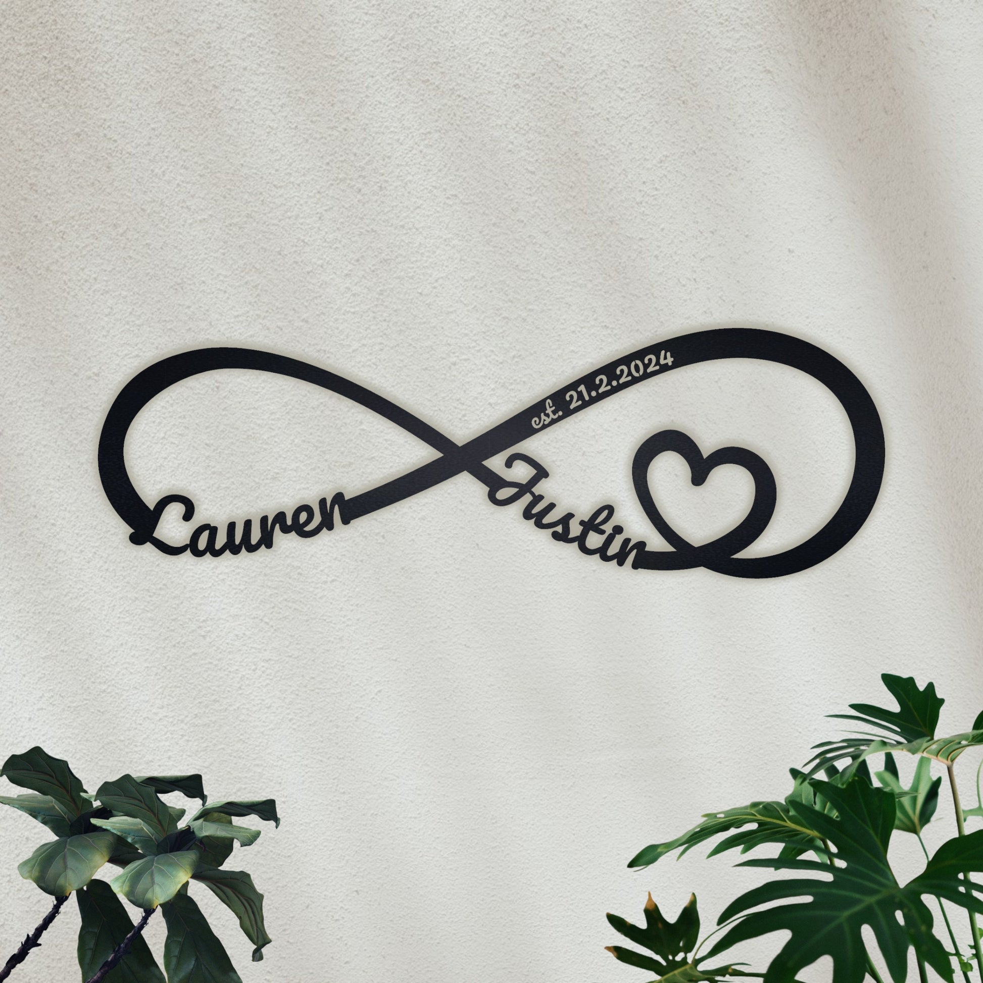 Personalized Gift for The Couple, Infinity Metal Sign, Gift for Girlfriend Wife Parents Wedding, Metal Est. infinity Sign, Door Hanger