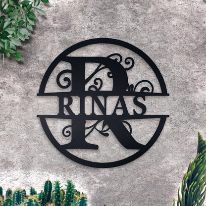 Custom Name Metal Sign, Gifts for Him Her, Metal Wall Art, Stylish Metal Initial Door Hanger, New Home Gift