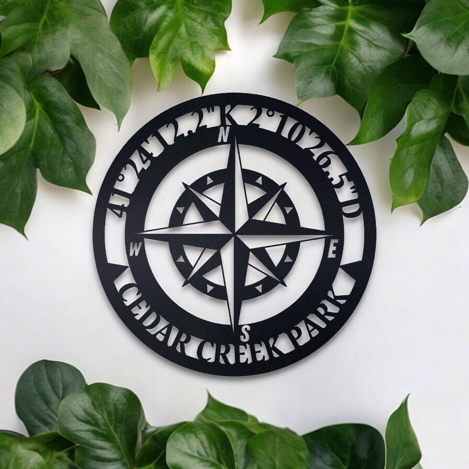 Personalized Compass Metal Wall Art, Metal Wall Art with GPS Coordinates, Custom Compass Metal Sign, Outdoor Metal Art, Compass Wall Decor