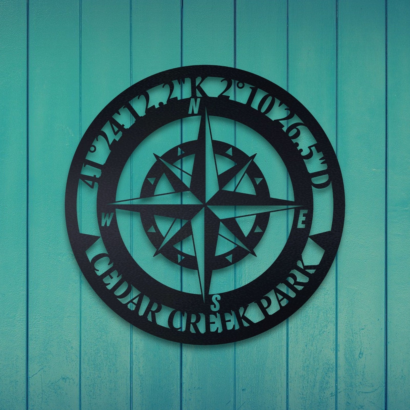 Personalized Compass Metal Wall Art, Metal Wall Art with GPS Coordinates, Custom Compass Metal Sign, Outdoor Metal Art, Compass Wall Decor