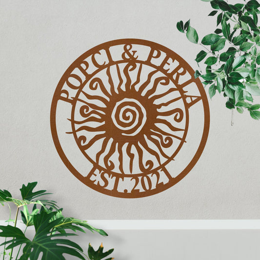 Personalized Wacky Sun Metal Wall Art, Custom Sun Metal Art, Name Sign, Est Sign, Garden Decor  Outdoor Wall Decor, Home Decor,  Porch Decor