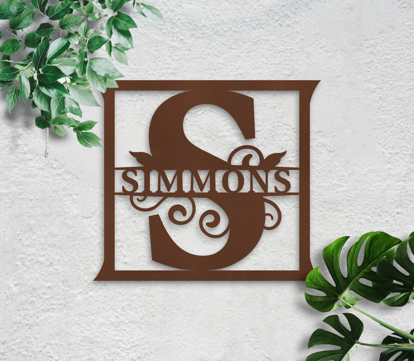 Custom Metal Name Sign, Personalized Metal Wall Art, Custom Family Name Sign, Metal Initial Door Hanger, Couple Gift, Stylish Leafy Sign