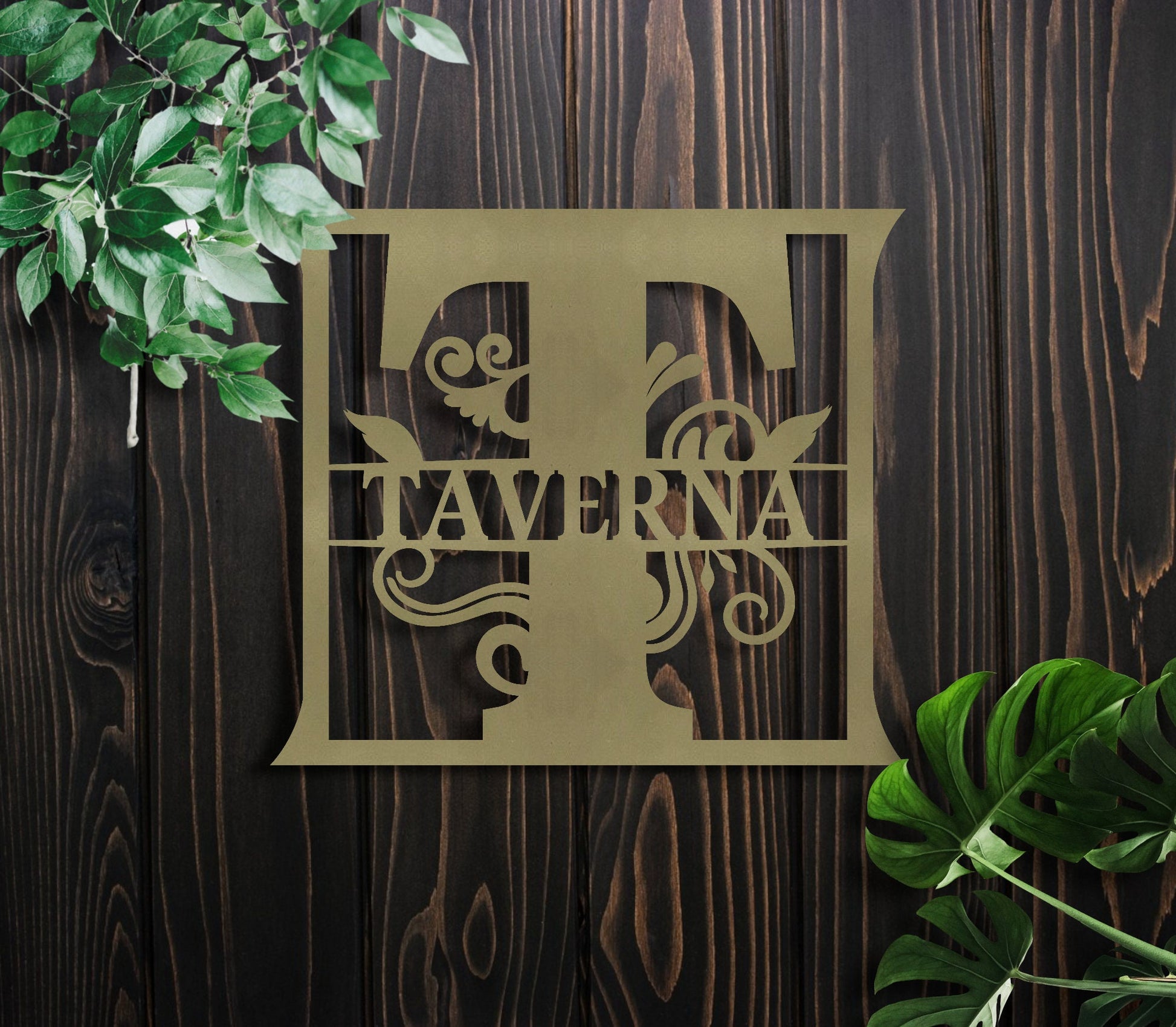 Custom Metal Name Sign, Personalized Metal Wall Art, Custom Family Name Sign, Metal Initial Door Hanger, Couple Gift, Stylish Leafy Sign