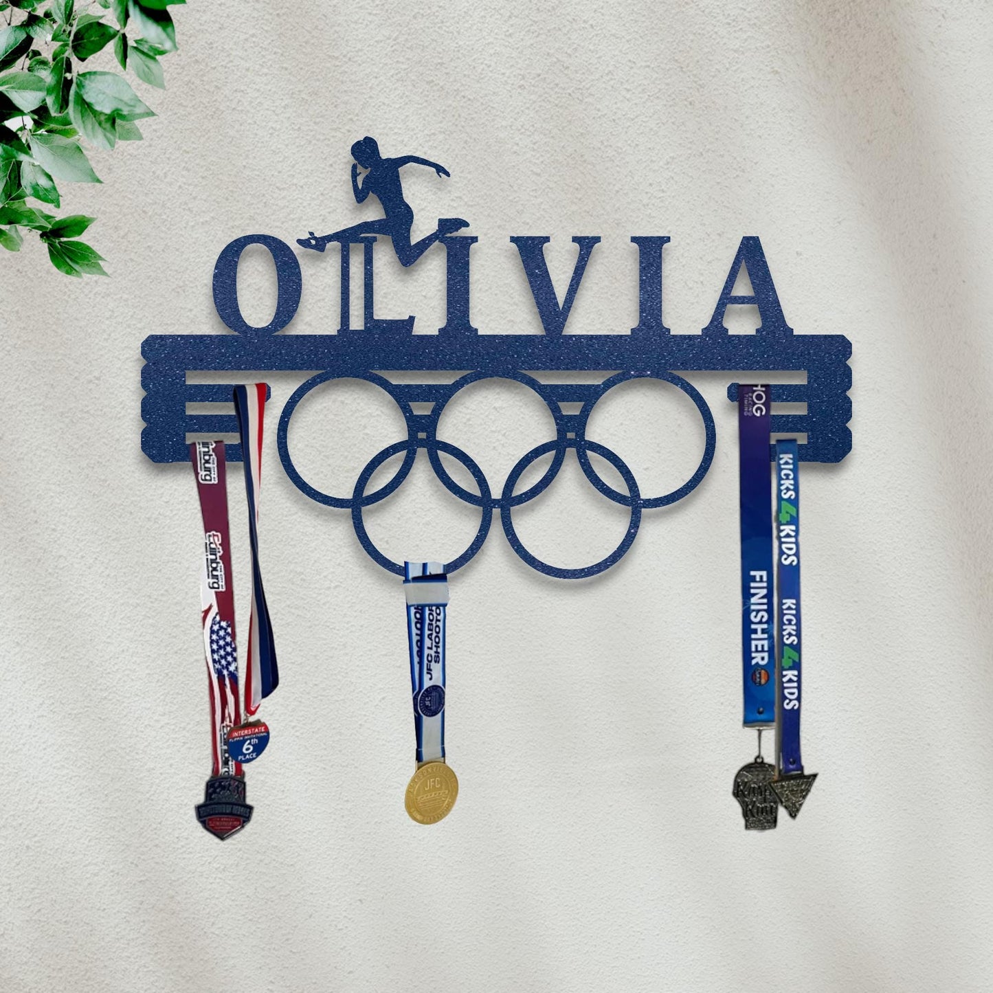 Personalized Name Medal Display Hanger, Olympic Style Medal Holder, 75 Designs and Custom Logo Text Available, Award Display