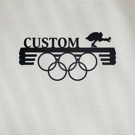 Personalized Name Medal Display Hanger, Olympic Style Medal Holder, 75 Designs and Custom Logo Text Available, Award Display