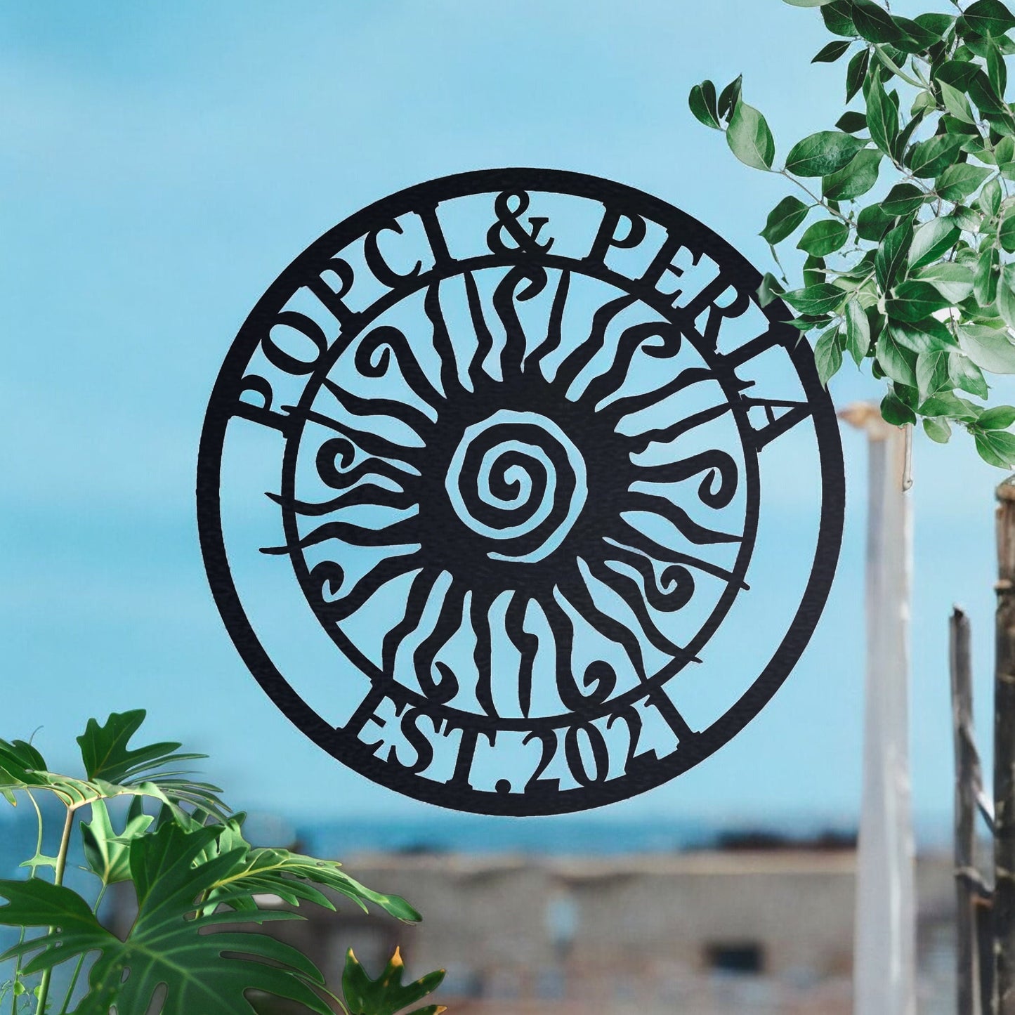 Custom Wacky Sun Metal Wall Art, Unique Patio & Garden Decoration, Sun Metal Art, Personalized Name Sign, Porch Decor, Gift for Her Him