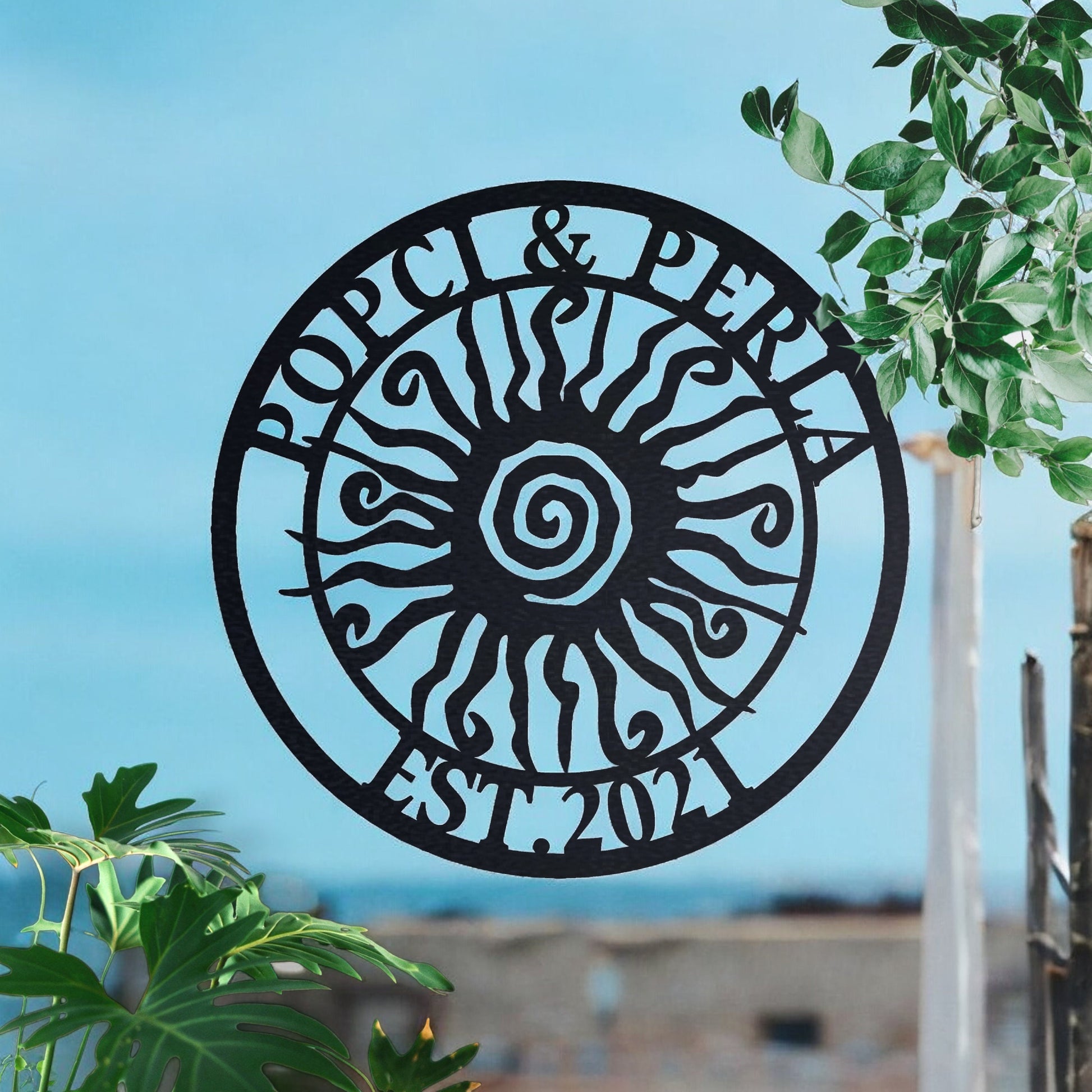 Custom Wacky Sun Metal Wall Art, Unique Patio & Garden Decoration, Sun Metal Art, Personalized Name Sign, Porch Decor, Gift for Her Him