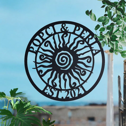 Custom Wacky Sun Metal Wall Art, Unique Patio & Garden Decoration, Sun Metal Art, Personalized Name Sign, Porch Decor, Gift for Her Him