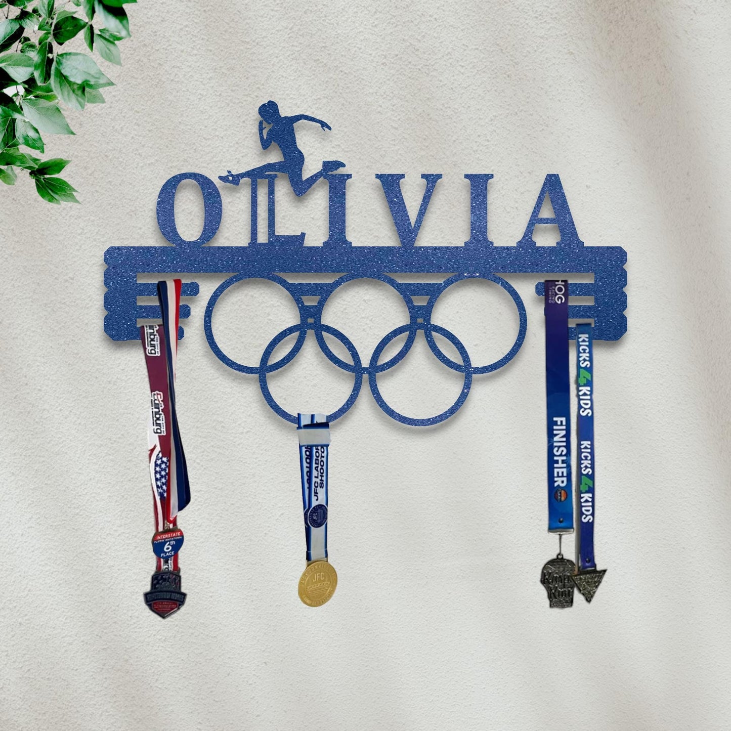 Personalized Name Medal Display Hanger, Olympic Style Medal Holder, 75 Designs and Custom Logo Text Available, Award Display