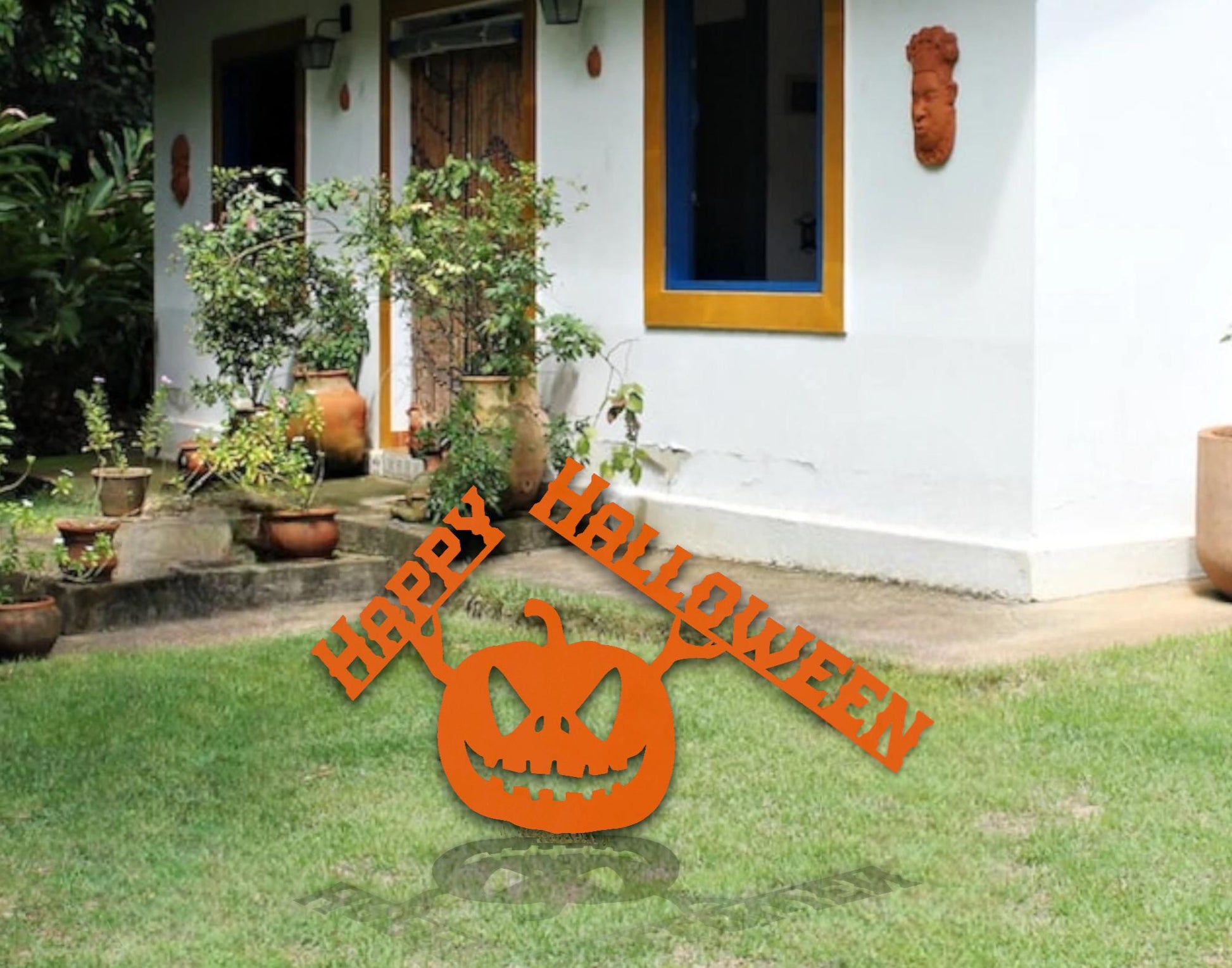 Handcrafted Metal Pumpkin Stake | Waterproof Halloween Yard Decor | Jack-O-Lantern Sign | Happy Halloween Sign | Rustic Wall Decor | Spooky