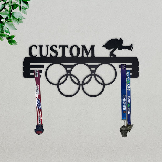 Olympic Style Custom Medal Holder, 75 Designs and Custom Logo Text Available, Personalized Name Medal Display Hanger, Award Display