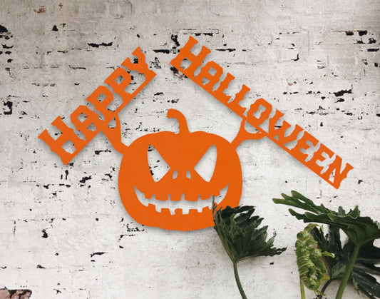 Handcrafted Metal Pumpkin Halloween Wall Sign - Jack-O'-Lantern Décor for Indoors & Outdoors Rustic Wall Decor | Spooky Halloween Sign
