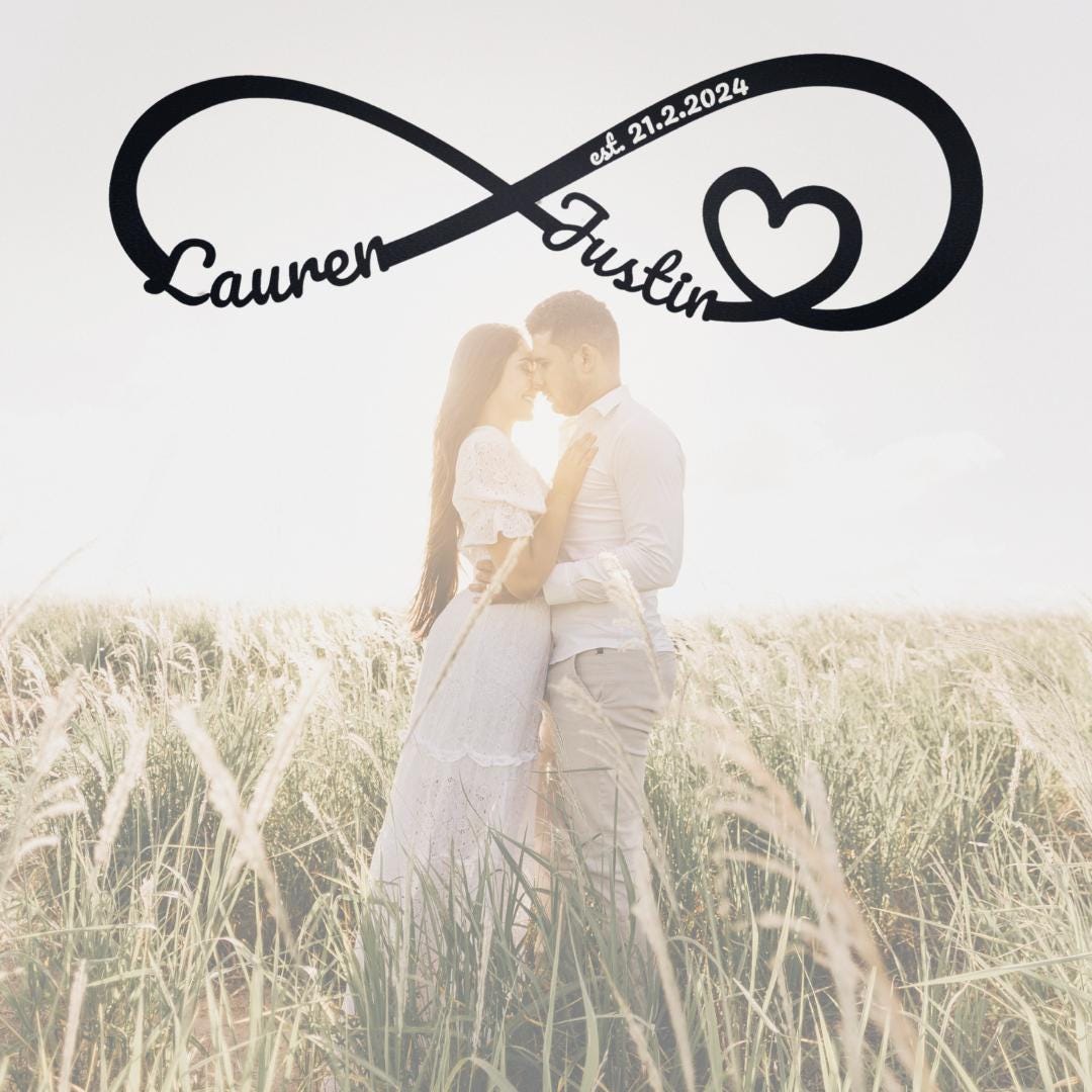 Personalized Gift for The Couple, Infinity Metal Sign, Gift for Girlfriend Wife Parents Wedding, Metal Est. infinity Sign, Door Hanger