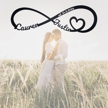 Personalized Gift for The Couple, Infinity Metal Sign, Gift for Girlfriend Wife Parents Wedding, Metal Est. infinity Sign, Door Hanger