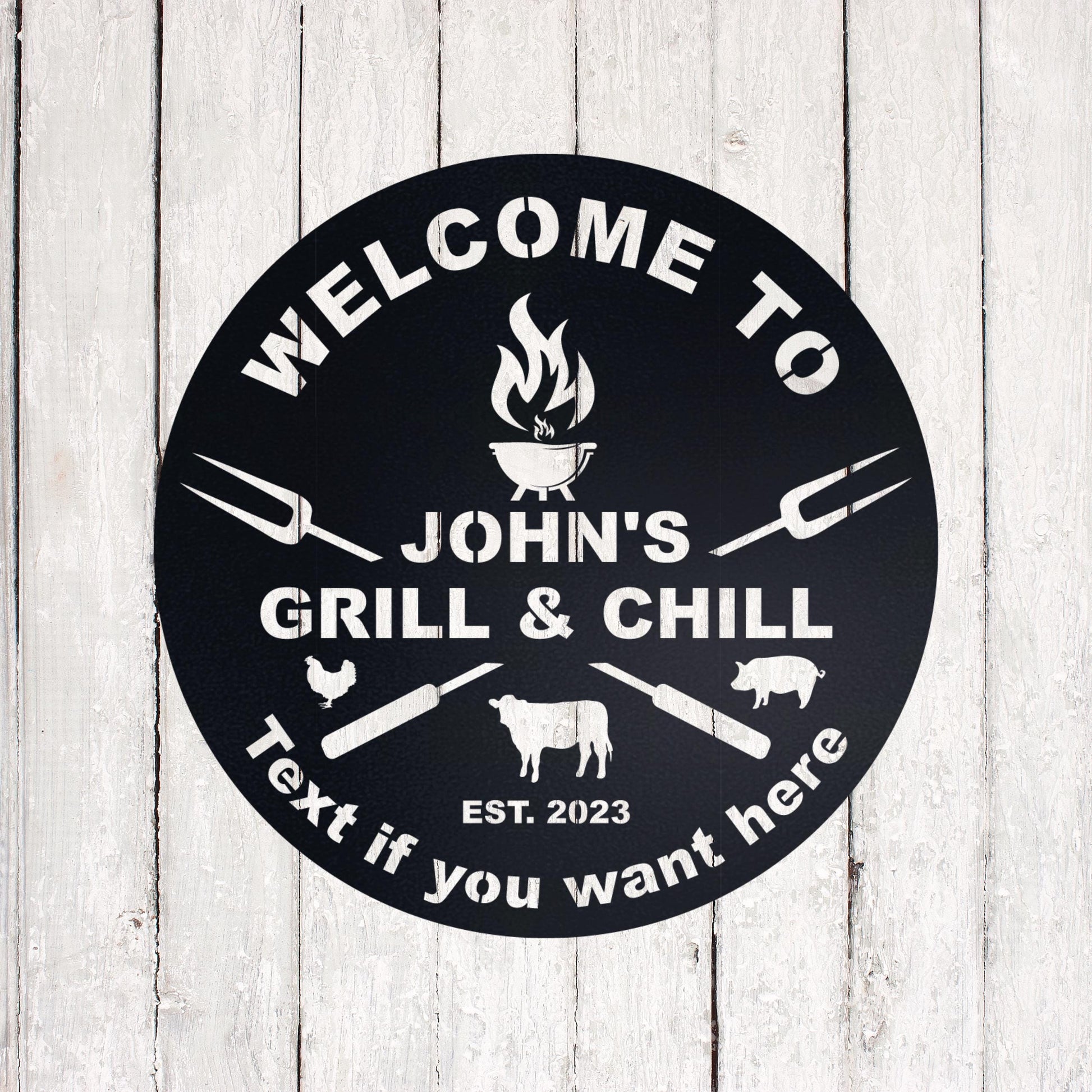 Custom Bar Sign, Bar & Grill Sign, BBQ Signs, Backyard Sign, Outdoor Decor, Metal Wall Art, Personalized Patio Sign