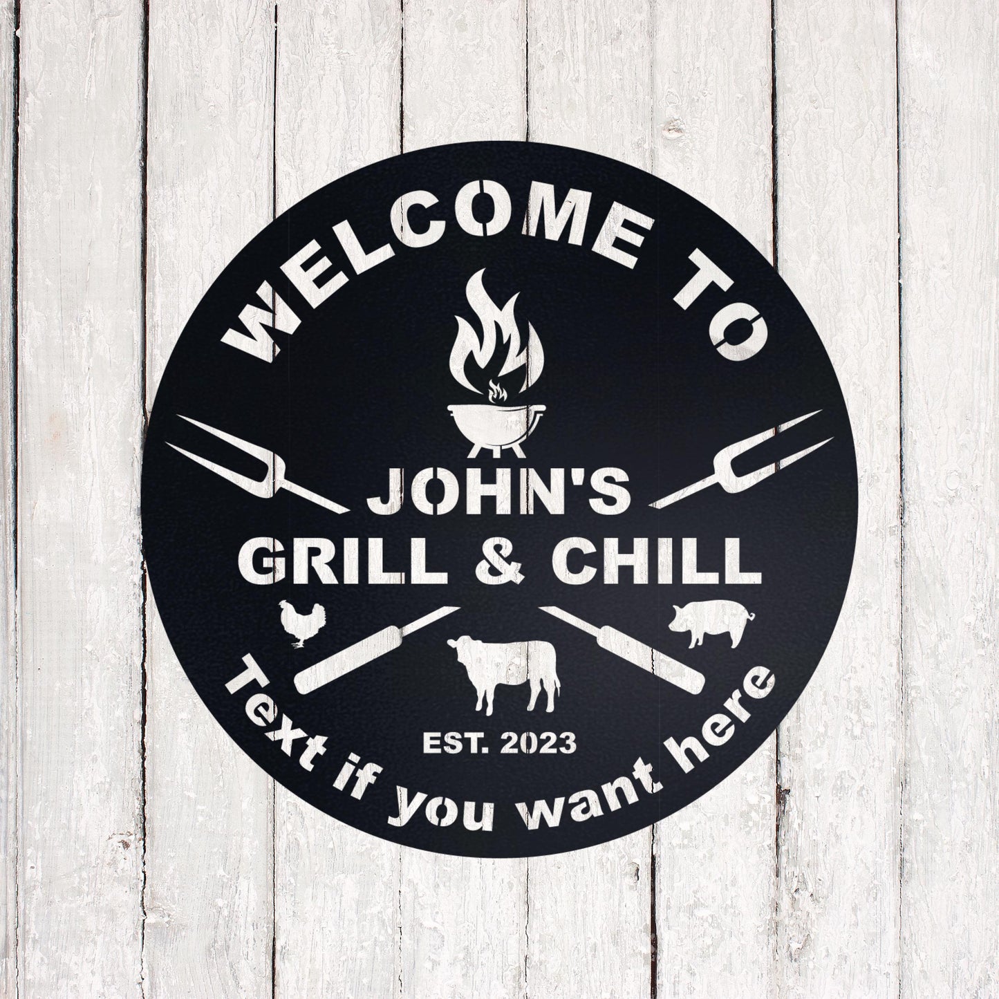 Bar & Grill Sign, BBQ Signs, Custom Bar Sign, Backyard Sign, Outdoor Decor, Metal Wall Art, Personalized Patio Sign