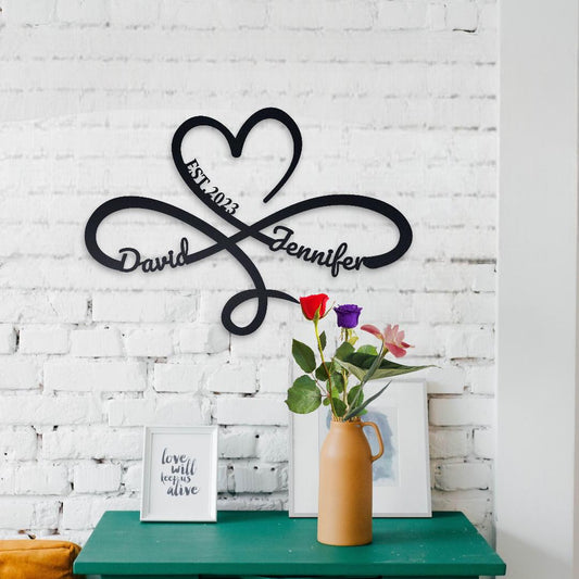 Eternal Love Symbol Metal Sign, Mothers Day Gift, Personalized Heart Infinity Sign, Parents Anniversary Fiance Girlfriend Wife Mom Gift