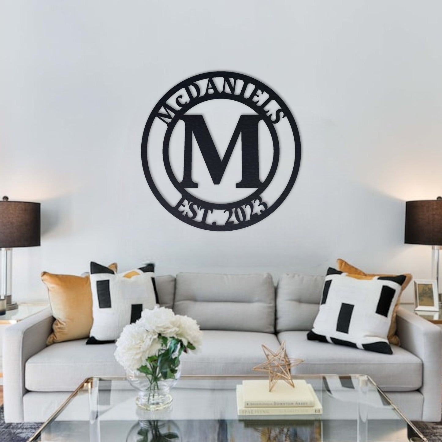 Custom Metal Monogram Sign, Metal Name Sign, Valentines Day Gift, Couple Gifts, Family Name Sign, Last Name Sign, EST Sign, Front Door Sign