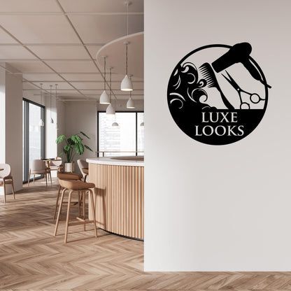 Personalized Hair Dresser Metal Sign, Custom Hair Stylist Name Sign, Woman Face Beauty Center Metal Wall Decor, Barber Shop Store Sign