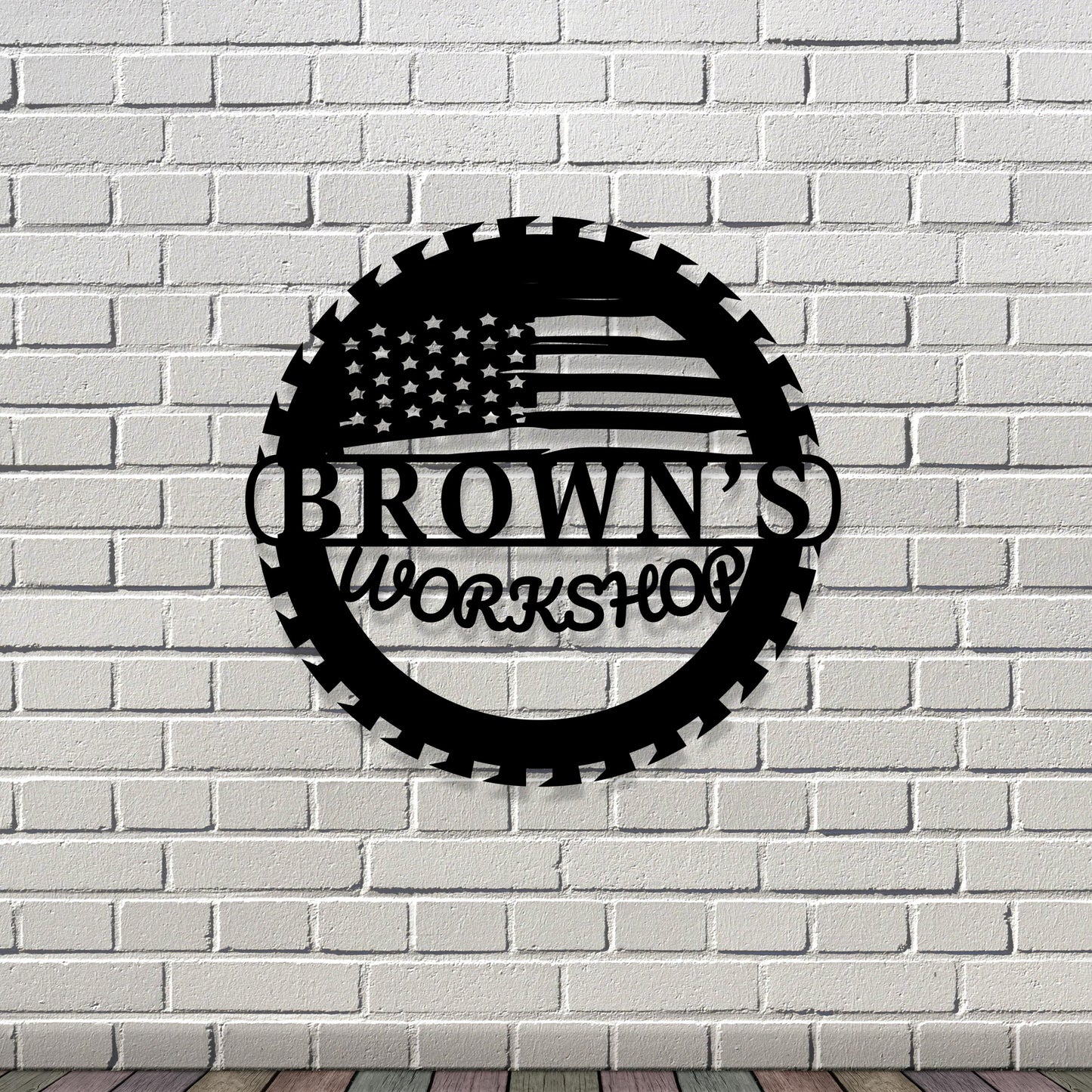 Custom Metal Workshop Sign with US Flag,  American Flag Gift, Personalized Garage Sign, Outdoor Waterproof Store Sign, Gift for Dad
