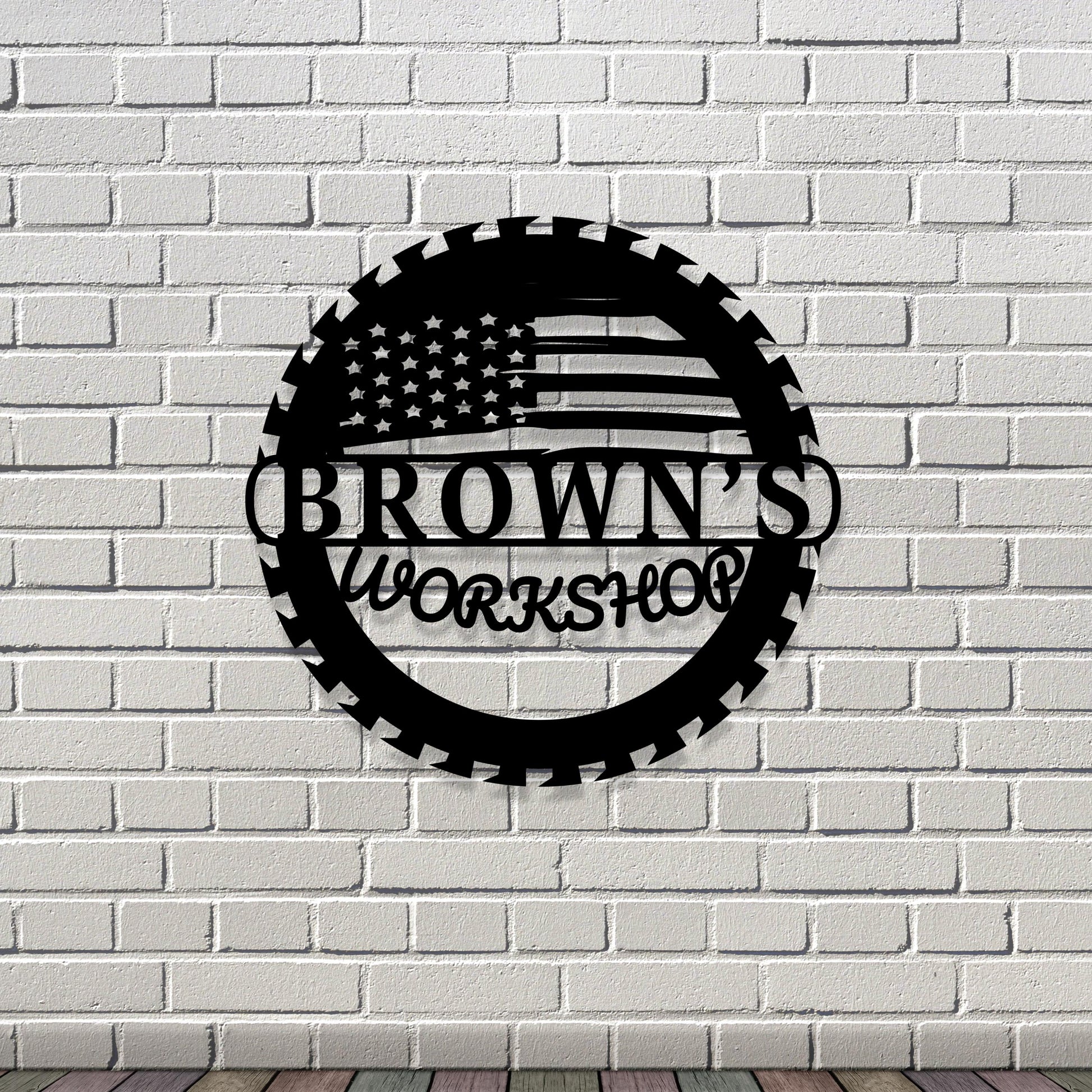Custom Metal Workshop Sign with US Flag,  American Flag Gift, Personalized Garage Sign, Outdoor Waterproof Store Sign, Gift for Dad