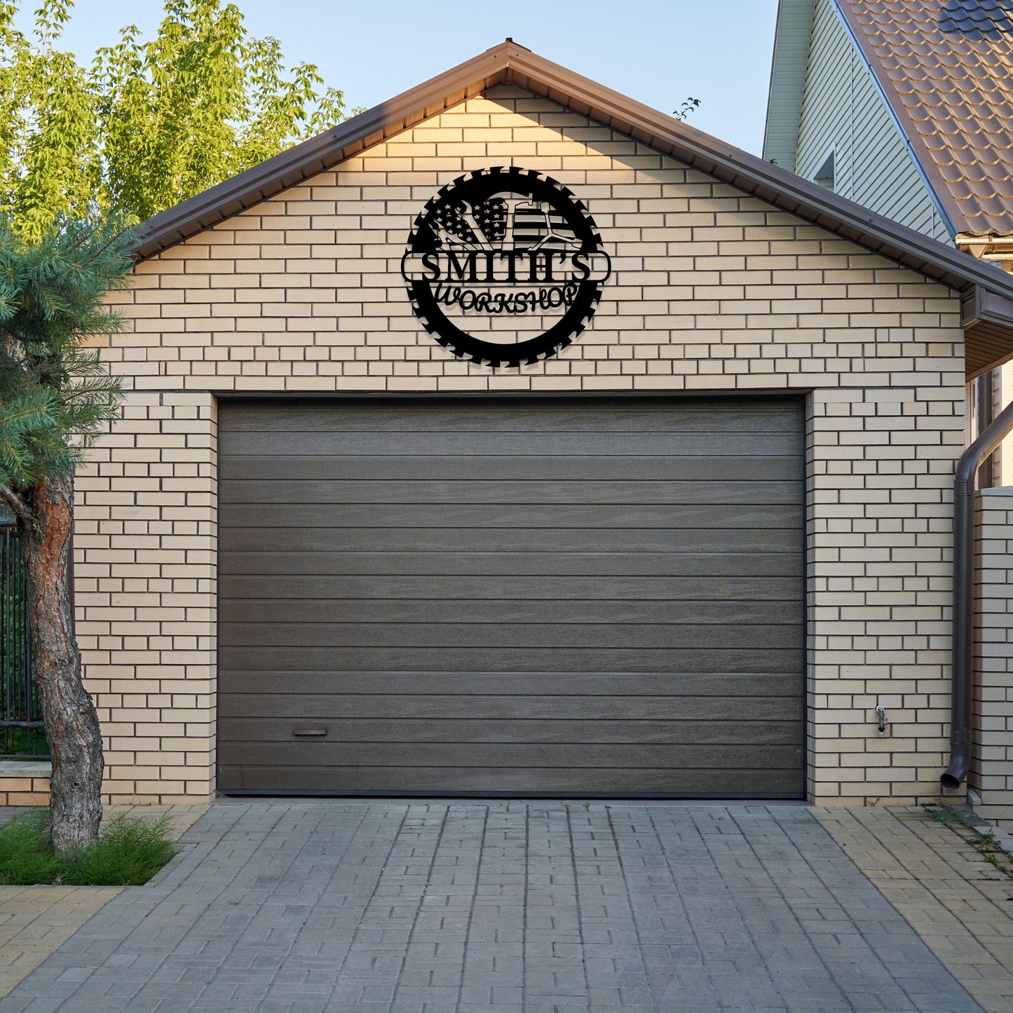 Personalized Metal Workshop Garage Sign with US Flag,  American Flag Sign, Custom Garage Sign, Gift for Dad Grandpa, Veteran Gifts