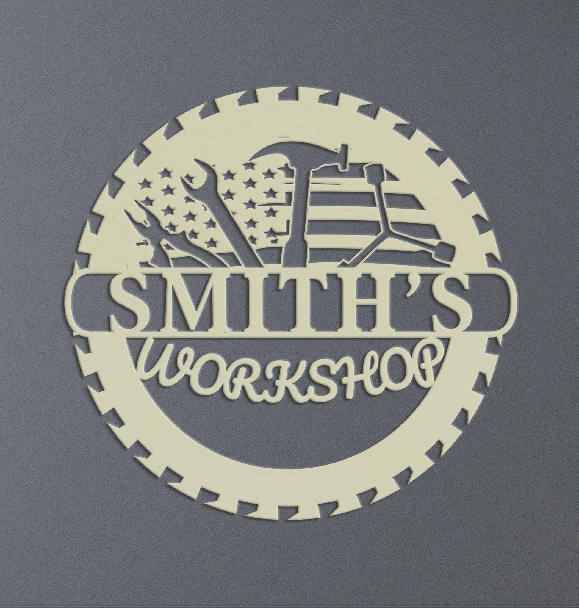 Custom Metal Workshop Sign with US Flag, American Flag Garage Sign, Personalized Gift for Dad Grandpa, Veteran Gifts