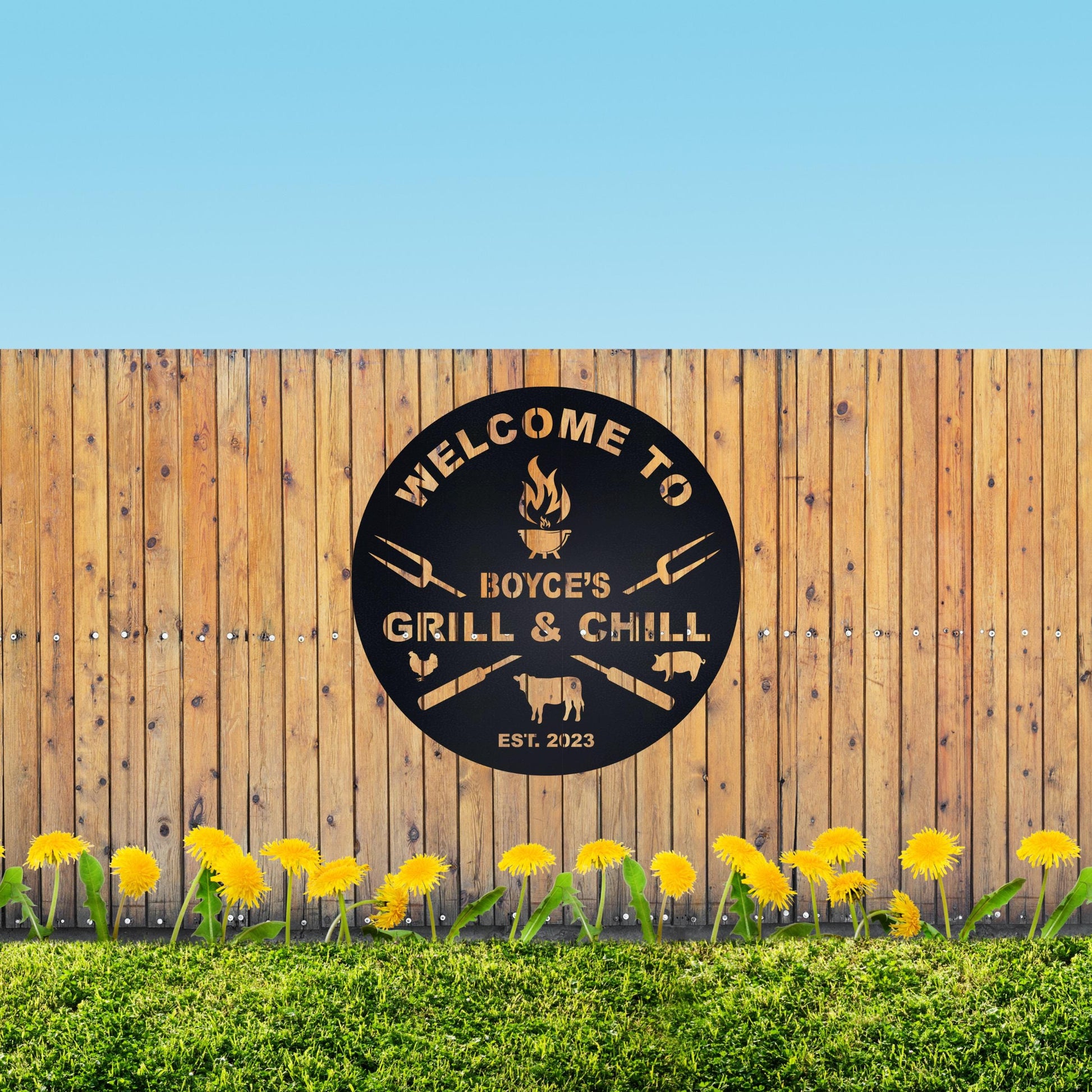 Bar & Grill Sign, BBQ Signs, Custom Bar Sign, Backyard Sign, Outdoor Decor, Metal Wall Art, Personalized Patio Sign