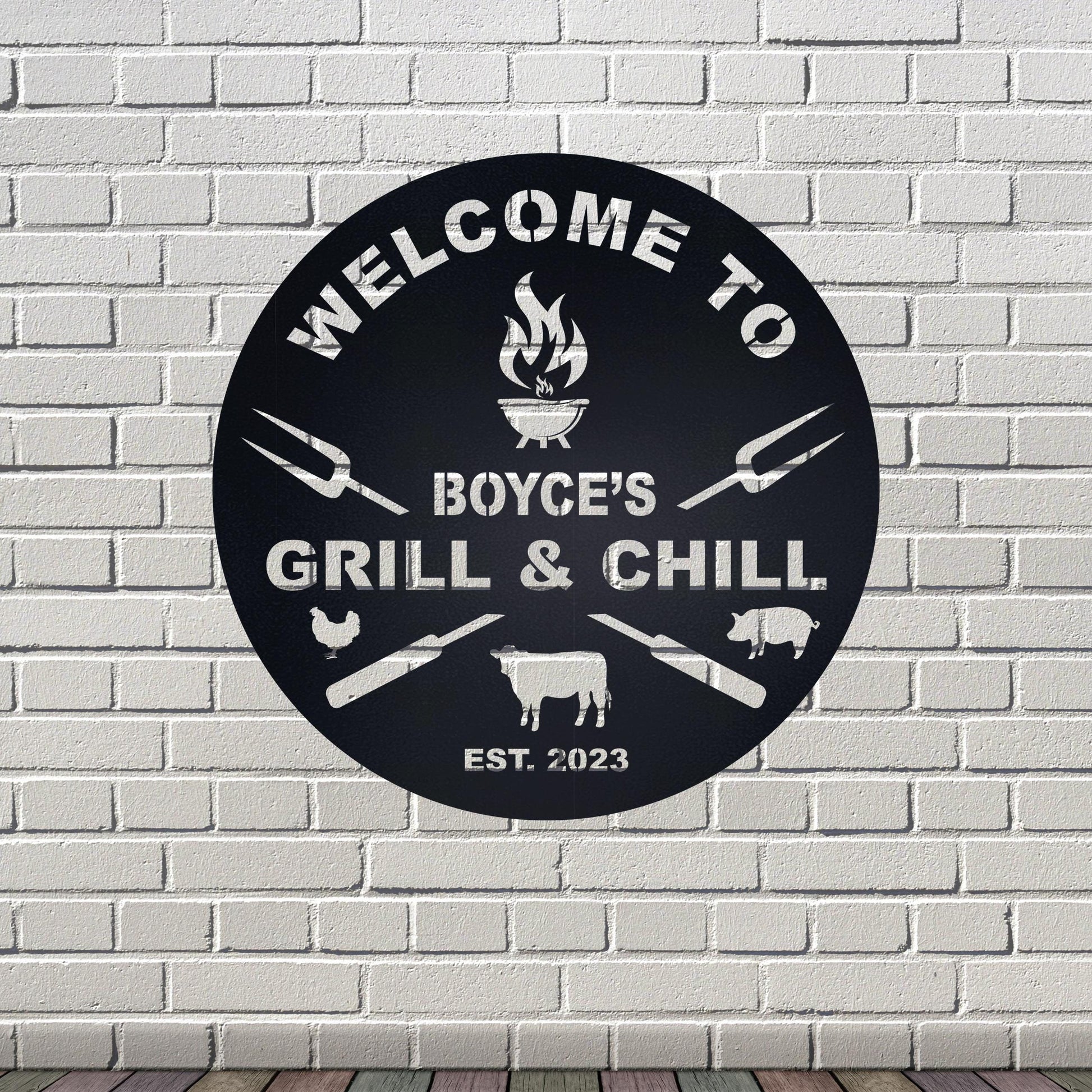 Custom Bar Sign, Bar & Grill Sign, BBQ Signs, Backyard Sign, Outdoor Decor, Metal Wall Art, Personalized Patio Sign