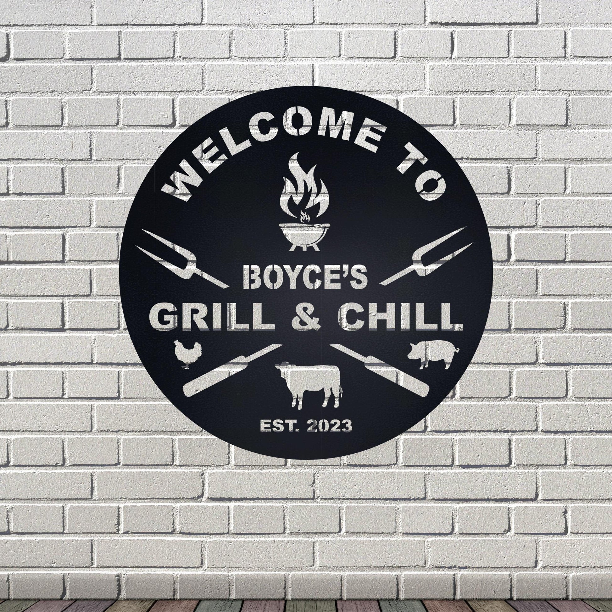 Bar & Grill Sign, BBQ Signs, Custom Bar Sign, Backyard Sign, Outdoor Decor, Metal Wall Art, Personalized Patio Sign