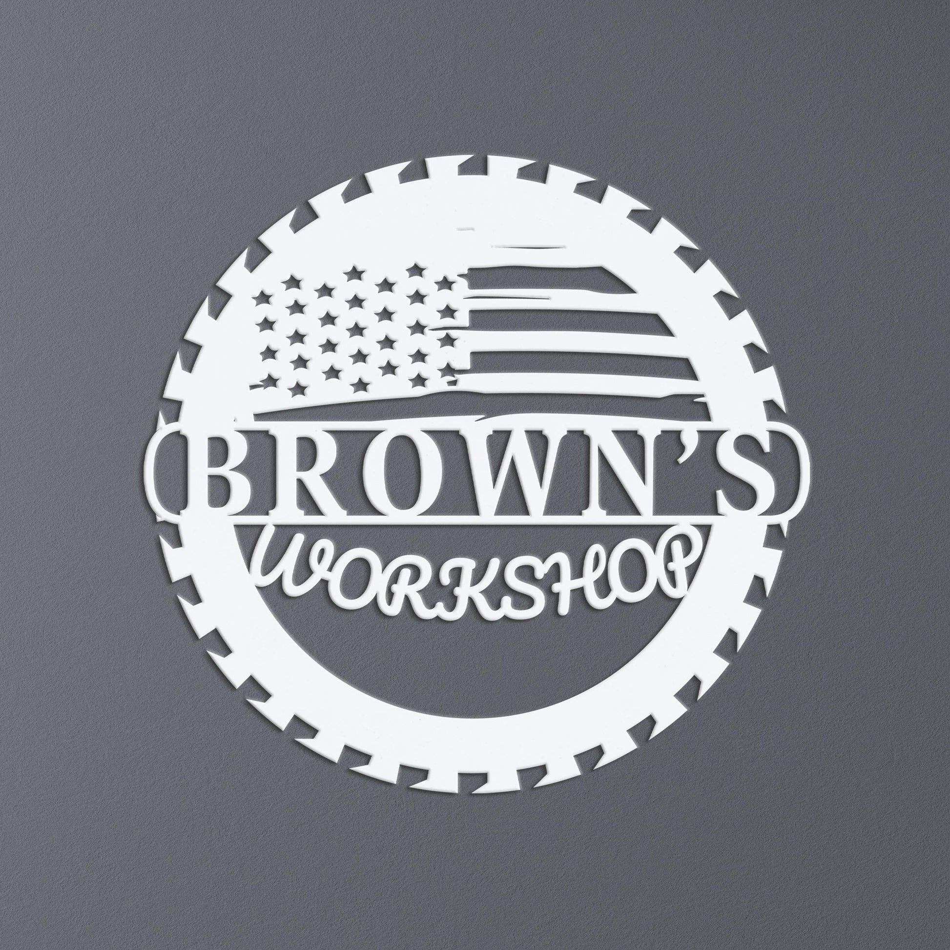 Custom Metal Workshop Sign with US Flag,  American Flag Gift, Personalized Garage Sign, Outdoor Waterproof Store Sign, Gift for Dad Grandpa