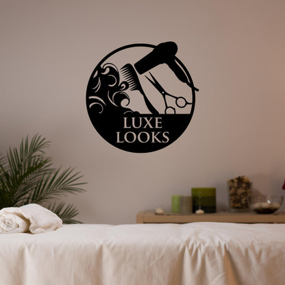 Personalized Hair Dresser Metal Sign, Custom Hair Stylist Name Sign, Woman Face Beauty Center Metal Wall Decor, Barber Shop Store Sign