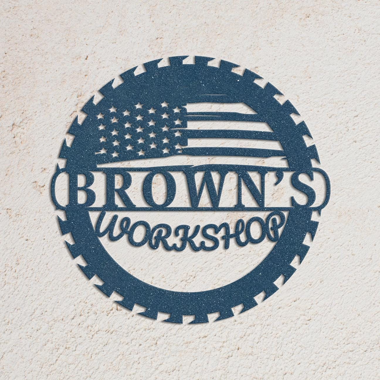 Custom Metal Workshop Sign with US Flag,  American Flag Gift, Personalized Garage Sign, Outdoor Waterproof Store Sign, Gift for Dad Grandpa