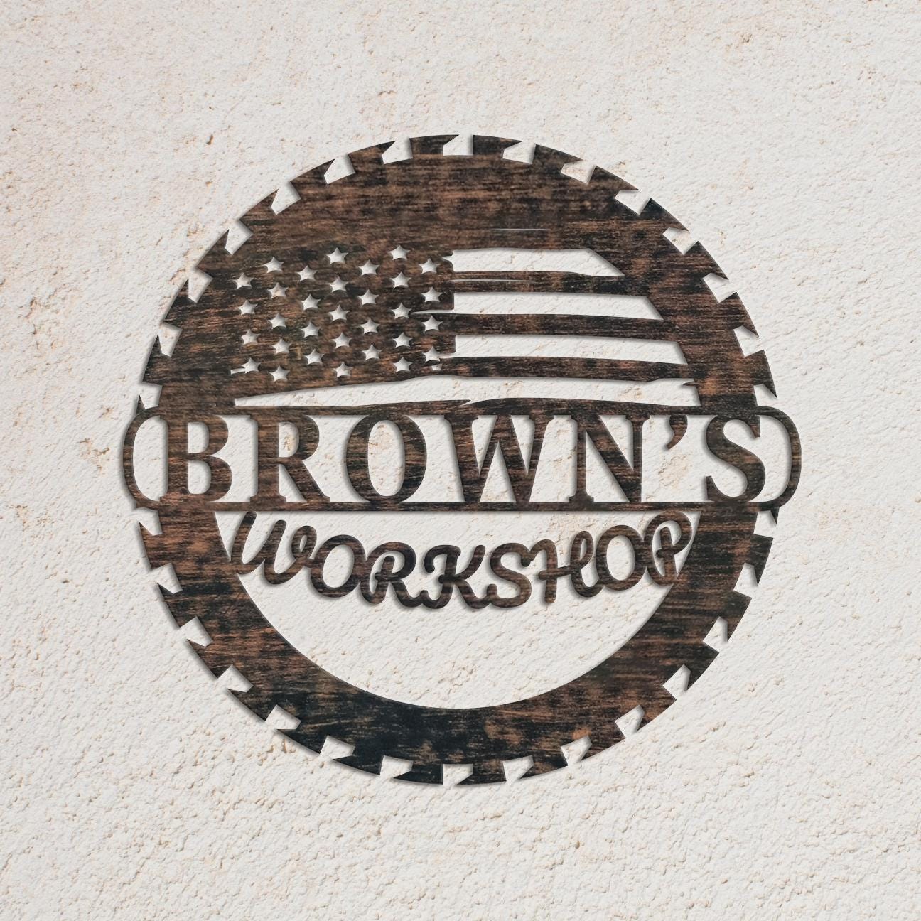 Custom Metal Workshop Sign with US Flag,  American Flag Gift, Personalized Garage Sign, Outdoor Waterproof Store Sign, Gift for Dad Grandpa