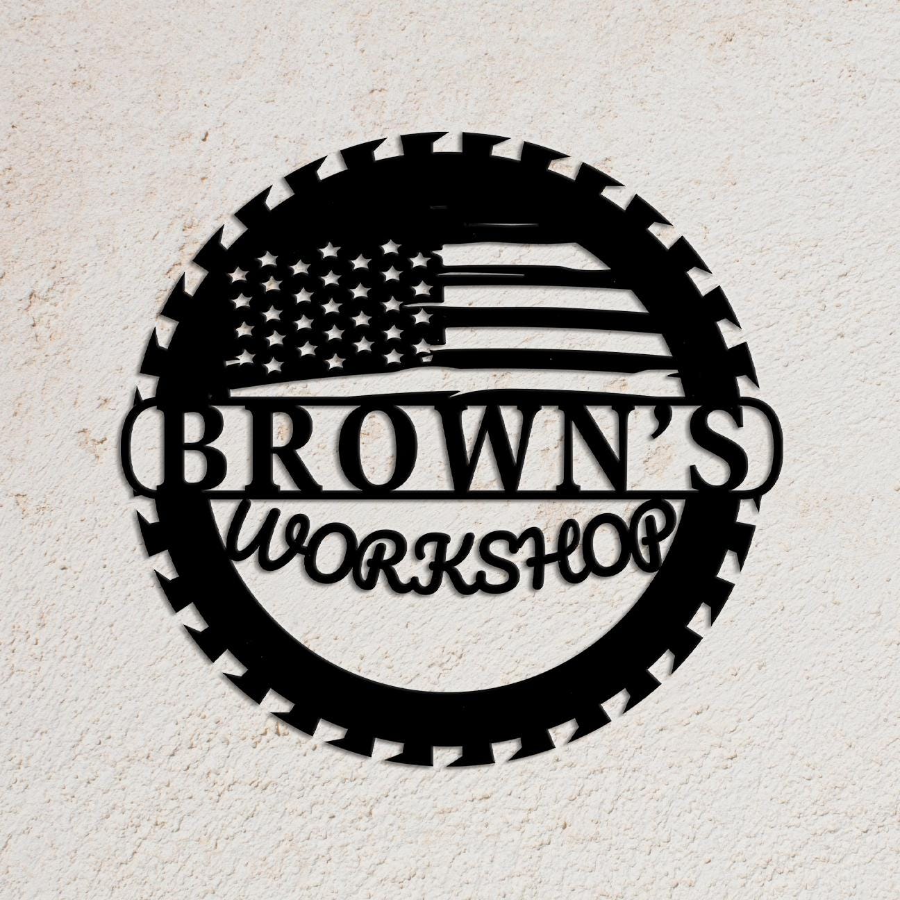 Custom Metal Workshop Sign with US Flag,  American Flag Gift, Personalized Garage Sign, Outdoor Waterproof Store Sign, Gift for Dad Grandpa