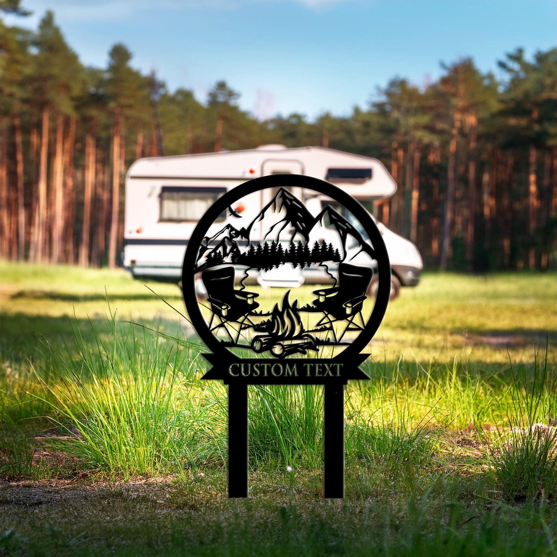 Custom Camping Sign with Stake, Campfire Metal Wall Art, Campsite Sign, Camper Decor, Fire Pit Sign, Metal Sign, Custom Camping Outdoor Deco