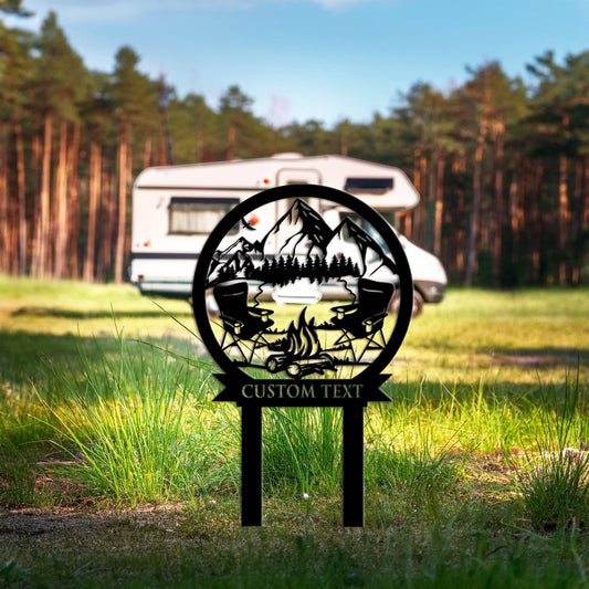 Custom Camping Sign with Stake, Campfire Metal Wall Art, Campsite Sign, Camper Decor, Fire Pit Sign, Metal Sign, Custom Camping Outdoor Deco