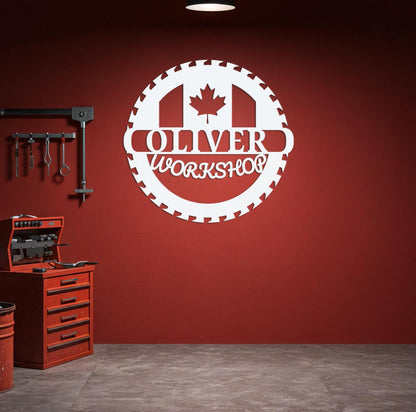 Custom Metal Workshop Sign with Canada Flag, Canadian Flag Garage Sign, Canada Symbol Sign, Gift for Dad Grandpa, Gift for Canadian
