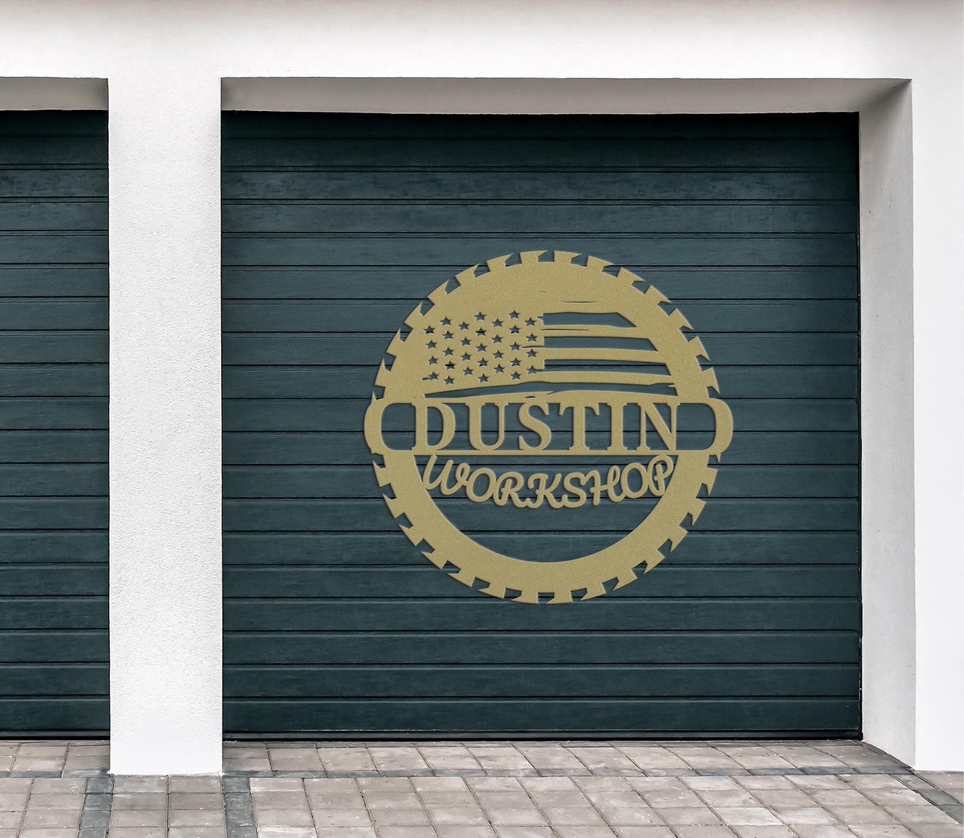 Custom Metal Workshop Garage Sign with US Flag, American Flag Sign, Personalized Gift for Dad Grandpa, Veteran Gifts