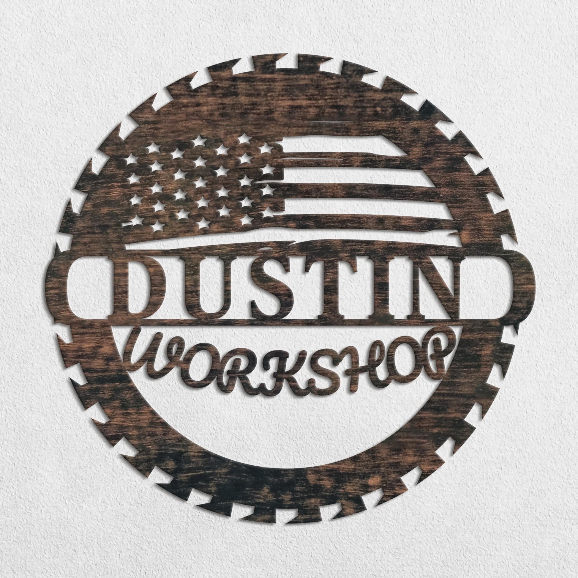 Custom Metal Workshop Garage Sign with US Flag, American Flag Sign, Personalized Gift for Dad Grandpa, Veteran Gifts