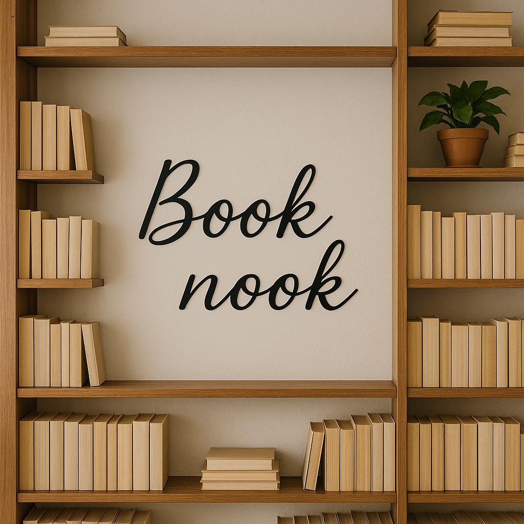 Custom Book Nook Metal Word, Book Nook Metal Sign, Perfect Gift for Book Lover, Your Custom Text, Script Metal Sign, Housewarming Gift