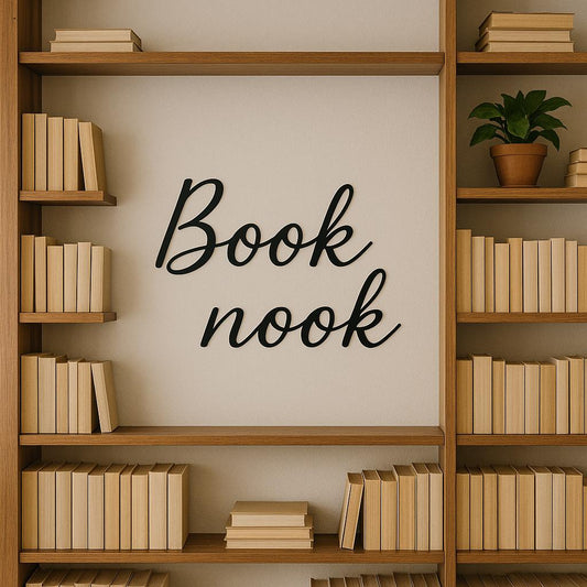Custom Book Nook Metal Word, Book Nook Metal Sign, Perfect Gift for Book Lover, Your Custom Text, Script Metal Sign, Housewarming Gift